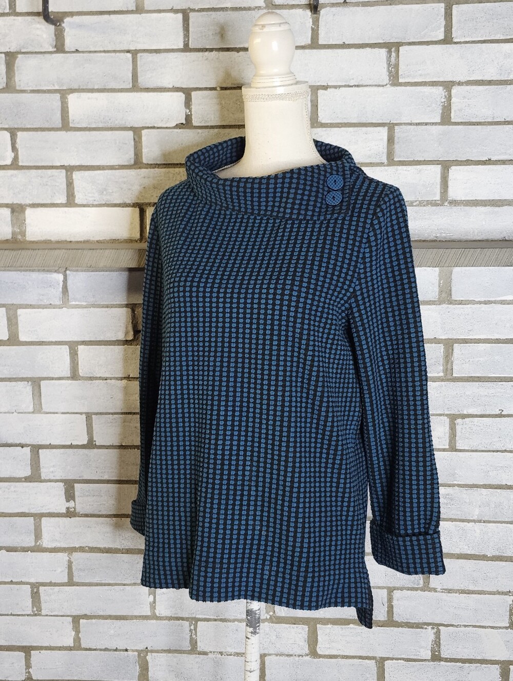 • Habitat Women's 3/4 Sleeve Cowlneck Pullover Top Size Small Blue Multicolor